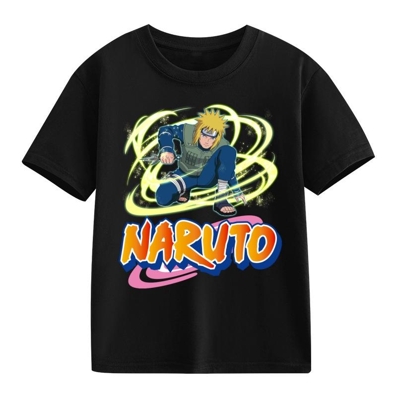 Детская футболка Наруто Узумаки Учиха Саске Хатаке Какаши Печать с персонажами аниме Хлопок Короткий рукав Мальчики Девочки Свободные Круглый вырез Топы