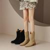 Cowboy Boots for Women 2025 New Autumn and Winter Short Boots British Style V-neck Retro Midsole Boots