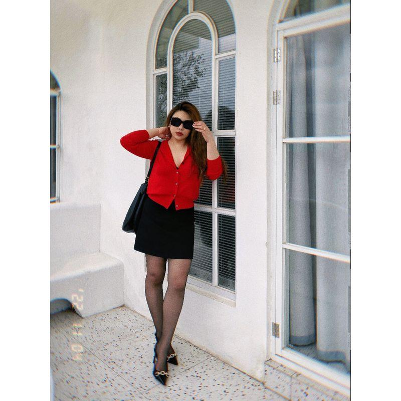 Miss Biggie European and American Plus Size Slimming Comfortable and Versatile Shell Button Round Neck Long Sleeve Cotton Blend Knit Cardigan