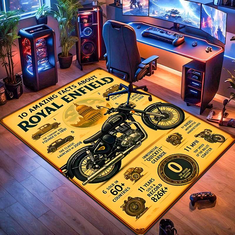 Ковер с тематикой мотоциклов Royal Enfield, подходит для гостиной, спальни, игровой комнаты, компьютерной комнаты и домашнего декора.