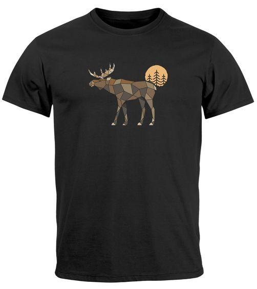Men's T-Shirt Shirt Print Shirt with Print Polygon Moose Outdoor Motifs-