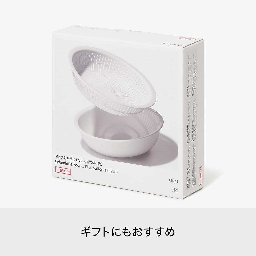 Like-it Colander & Bowl, Microwave-Safe, Gray, Shallow, Made in Japan, Can Drain Water, Heat-Resistant, Plastic, Can Also Be Used to Rinse Rice