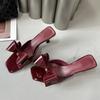 Fashion Patent Leather Butterfly Knot Women Slippers Square Toe Summer Sandals Low Thin Heels Mules Slides Shoes Size 39