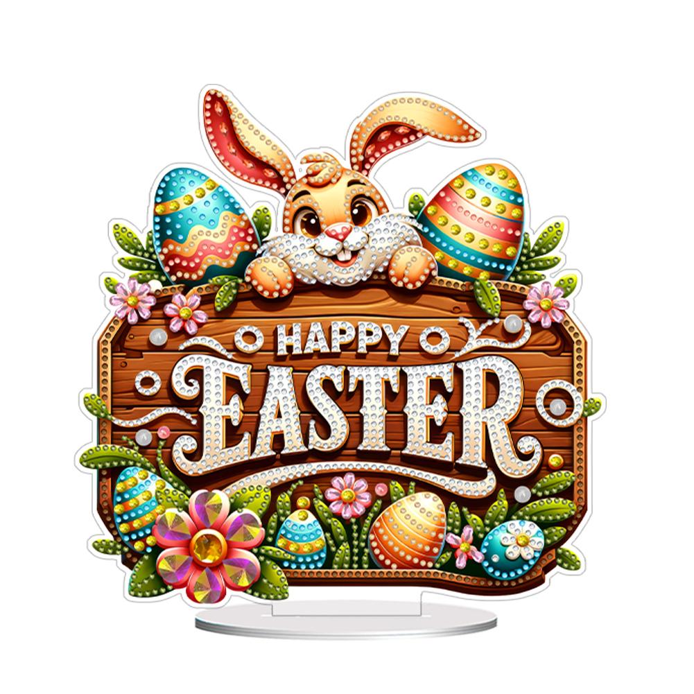 Acrylic Special Shape Happy Easter Diamond Painting Tabletop Ornaments Kit Diamond Painting Desktop Decors for Home Office Decor