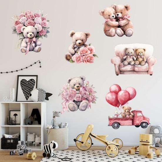 6 шт. наклейки на стену ко Дню Святого Валентина, милый медведь, роза, воздушные шары, романтическая наклейка на стену, украшение для спальни, гостиной