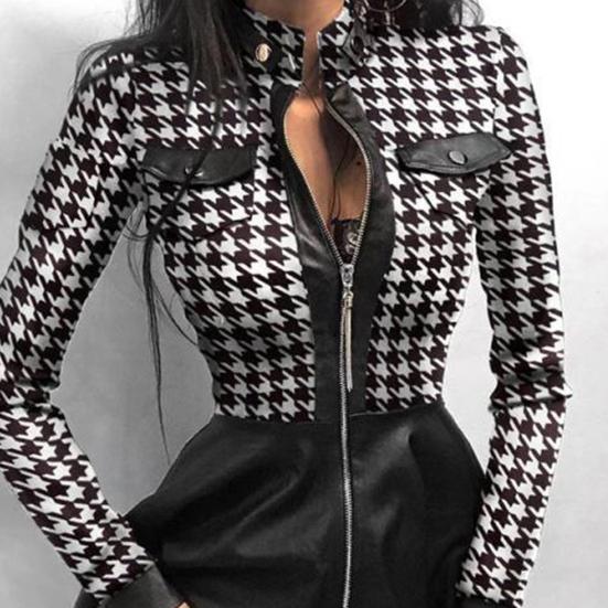 Женское платье Элегантное платье из искусственной кожи Удобное стильное платье трапециевидной формы в клетку с принтом для повседневной носки