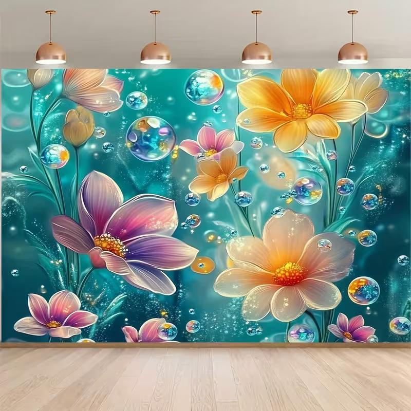 2D Teal Floral Bubble Backdrop Dreamy Flower Photography Background