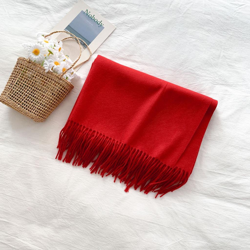 Cashmere Hand Feel Autumn And Winter Solid Color Scarf Women'S Thick Tassel Simple And Versatile Soft And Warm Imitation Cashmere Shawl