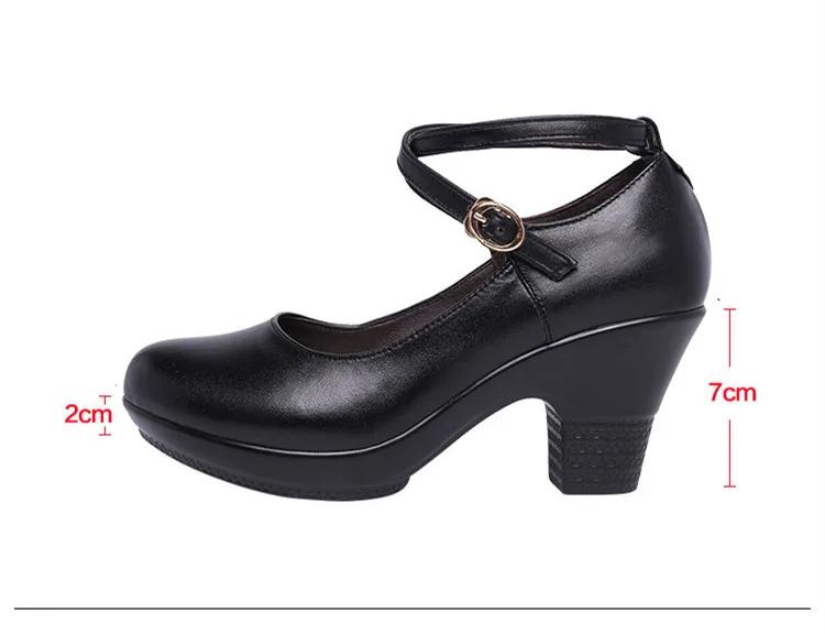 7см Маленький размер 32-43 Гладиаторские туфли-лодочки Женская обувь из натуральной кожи 2024 Средний блочный каблук Туфли на платформе для офиса Модель Танцы Мама