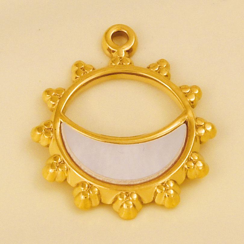 2pcs White Shell Charm Stainless Steel Pendants For Jewelry Making Supplies Mirror Sun Heart DIY Charms In Bulk Real Gold Plated