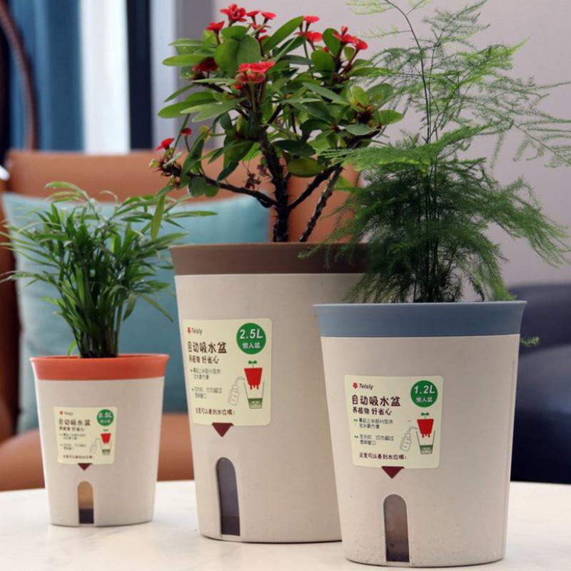 Двухслойный самополивающийся гидропонный цветочный горшок Пластиковый ленивый автоматический водопоглощающий горшок для растений Горшечные кашпо Офис Дом