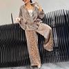 2024 Women's Leopard Print Turn-Down Collar Drawstring Waist Casual Set