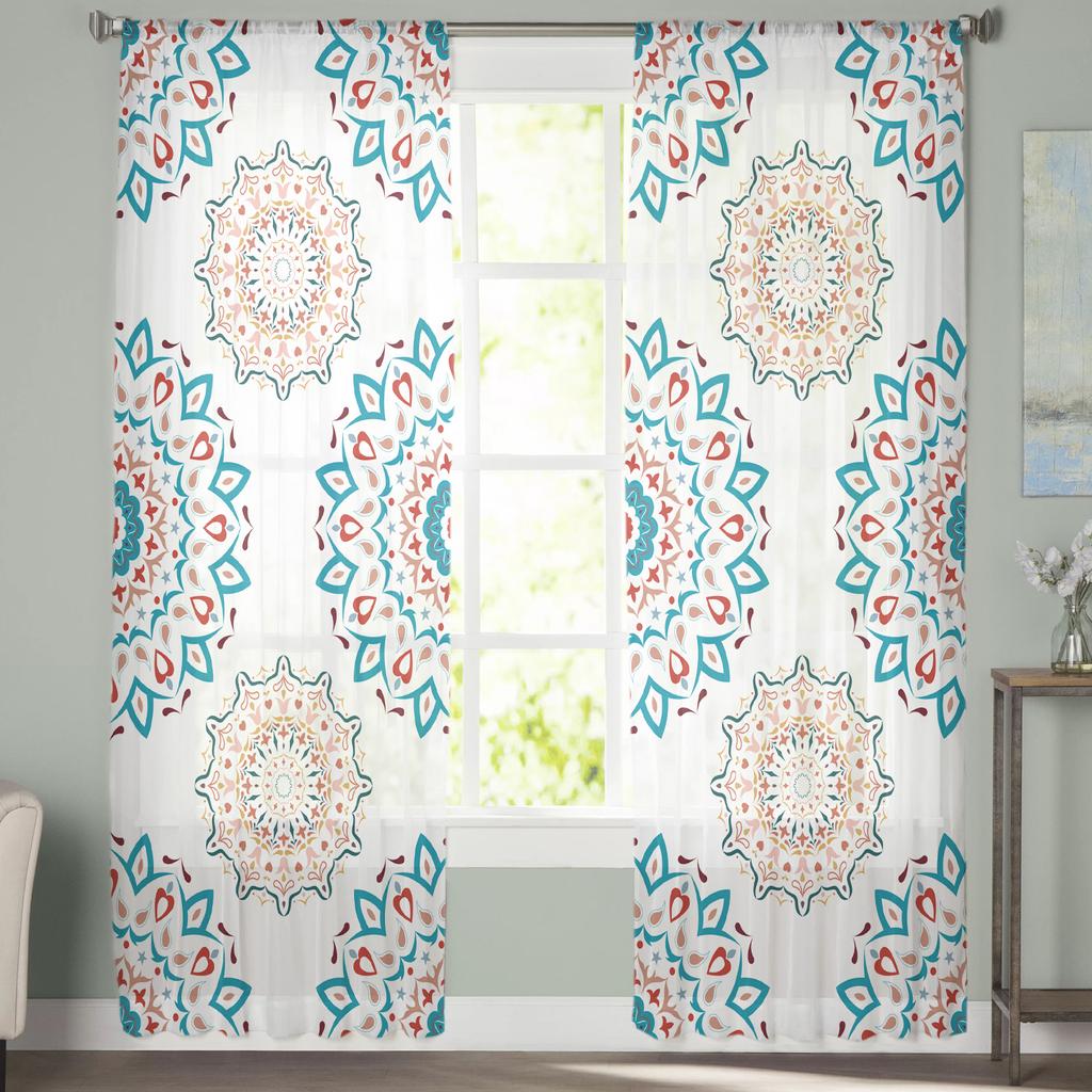 Богемный Мандала Цветок Прозрачные Шторы Для Гостиной Спальни Домашний Декор Кухни Тюль Для Окна Вуаль Шторы