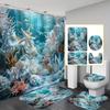 Enchanting Underwater Coral Reef Bathroom Set - Waterproof Shower Curtain, Toilet Lid Cover, Bath Mat, and Contour Mat