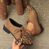 Large Size Casual Doudou Shoes Women's Autumn and Winter New Side Lace-up Leopard Print Mary Jane Shoes Casual Single Shoes