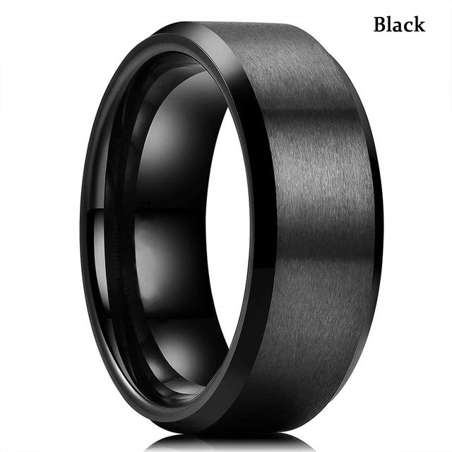 Fashion 8mm Men 'S Gold Color Groove Beveled Edge Stainless Steel Ring Meteorites Inlaid Red Carbon Fibre Ring Men Wedding Band