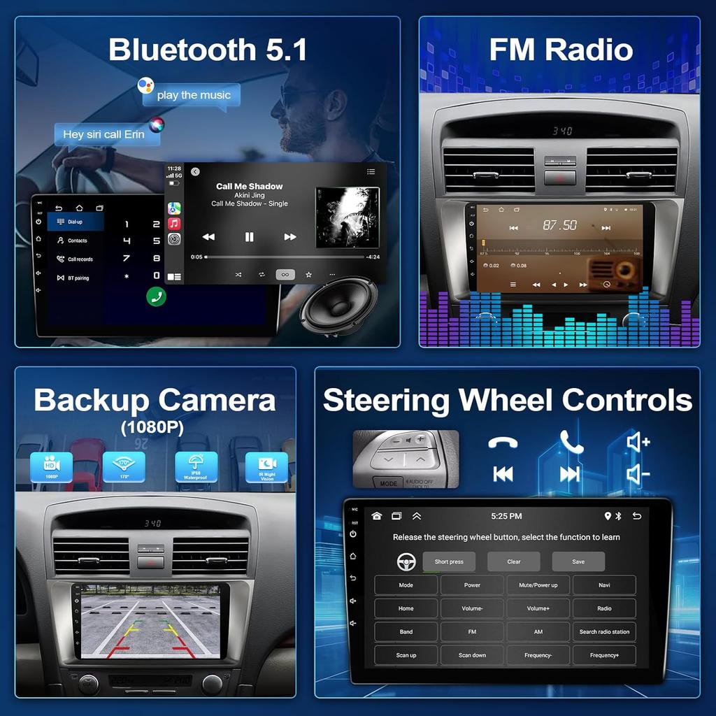 Автомагнитола на Android для Toyota Camry 2006-2011, 9-дюймовый сенсорный экран с беспроводным CarPlay, Android Auto, GPS, WiFi, Bluetooth, Камера заднего вида