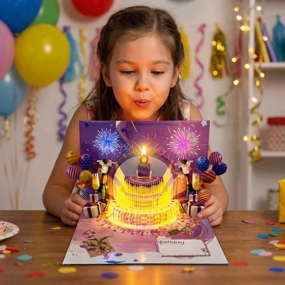 Multicolor Happy Birthday Cards Cartoon with Envelope Music Postcard Craft Music Lighting 3D Paper Carving Greeting Card