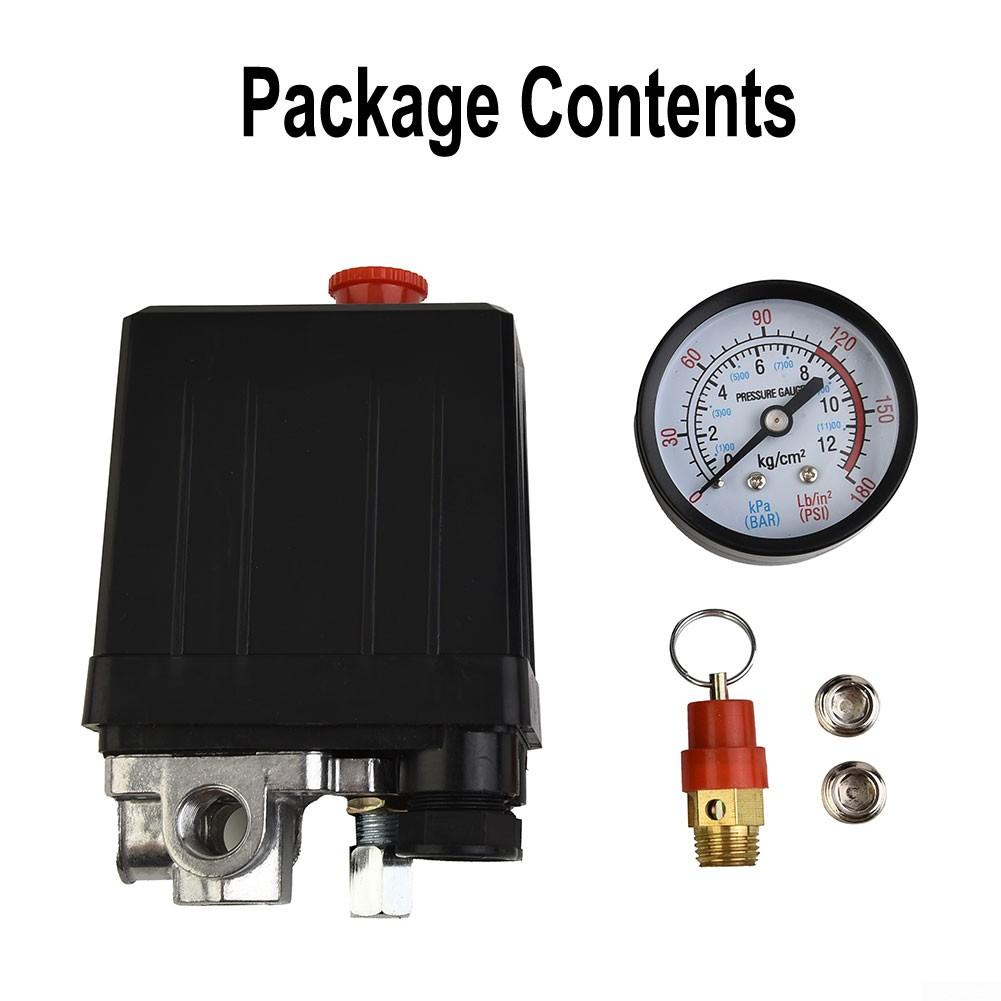 Air Compressor Switch Regulator Kit Pressure Gauge Safety Value Metal Useful