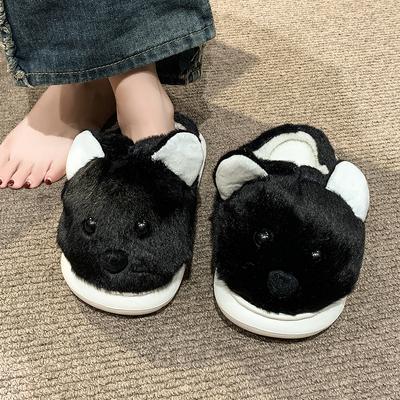 2024 Осень и зима Новые женские плюшевые тапочки Baotou с толстой подошвой и милой мультяшной собакой, теплые и удобные хлопковые тапочки