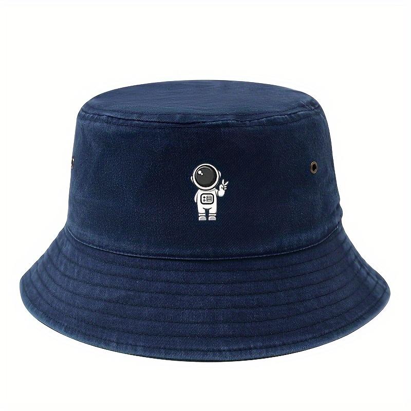 Astronaut Printed Fisherman Hat - Vintage Washed Design, Sun Protection for Outdoor Activities, Suitable for Hiking and Fishing