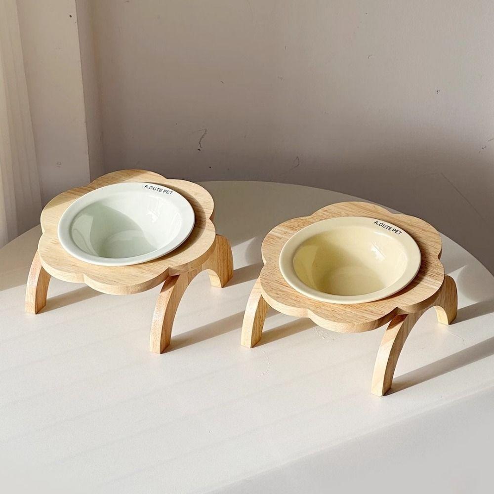 Ceramic Elevated Cat Bowl Anti-Spill Raised Cat Food Bowl Flower Shaped Pet Bowl Neck Protection