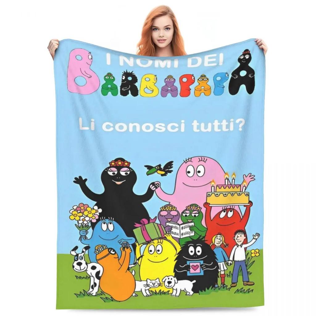 Barbapapa Coral Fleece Plush Throw Blanket Cute Cartoon Blankets for Sofa Travel Lightweight Bedding Throws