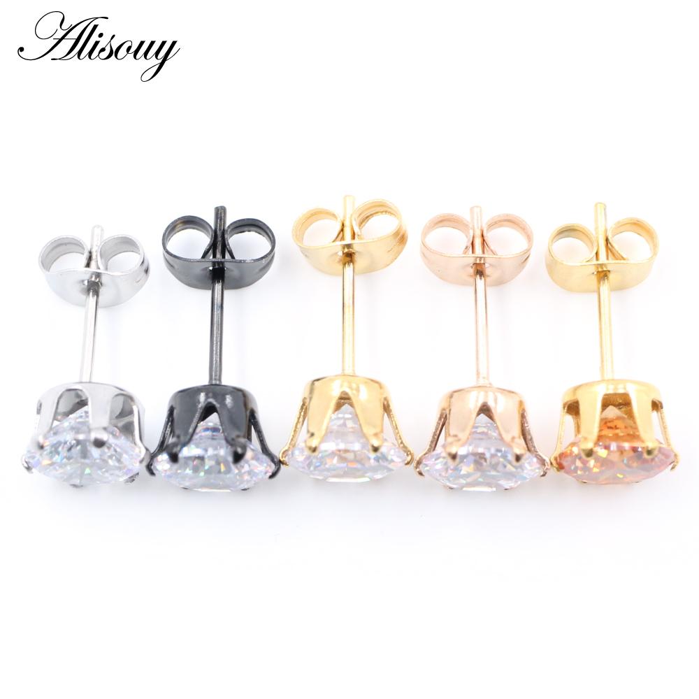 Alisouy 2 шт., нержавеющая сталь, круглый кубический цирконий, кристалл CZ, женские и мужские серьги-гвоздики, хрящ для козелка, пирсинг, ювелирные изделия