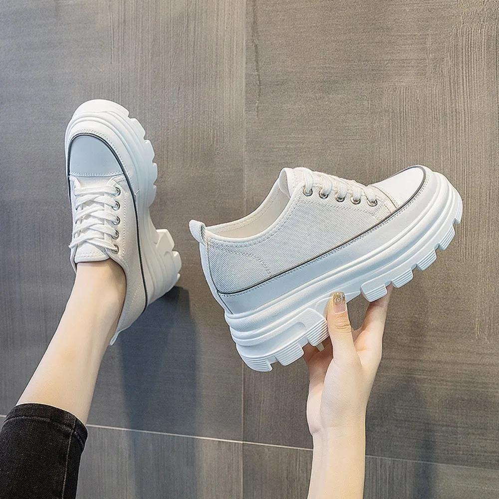 Женская повседневная обувь, кроссовки на платформе, осенние новые, толстая подошва, круглый носок, повседневная спортивная обувь, увеличивающая внутренний рост, женская обувь