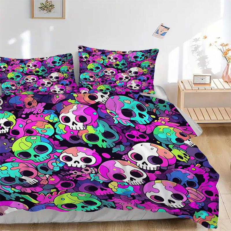 3pcs bedding set Skull Party Includes 1 Comforter + 2 Pillowcases, Without Pillow Inserts, Soft Comfortable,a0909080