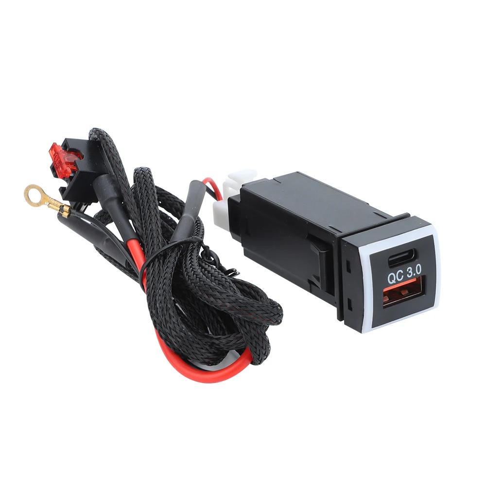 Быстрое зарядное устройство 48 В с вольтметром PD+QC3.0, двойной порт USB Type-C, автомобильный адаптер с синим световым кругом, аксессуары для телефона в автомобиль, для Toyota