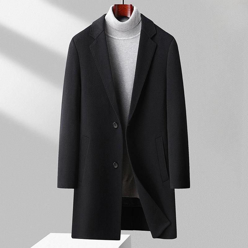 Шерстяное пальто ручной работы с двумя сторонами, средней и длинной гусиной пуховой подкладкой, молодежное шерстяное пальто, мужское пальто