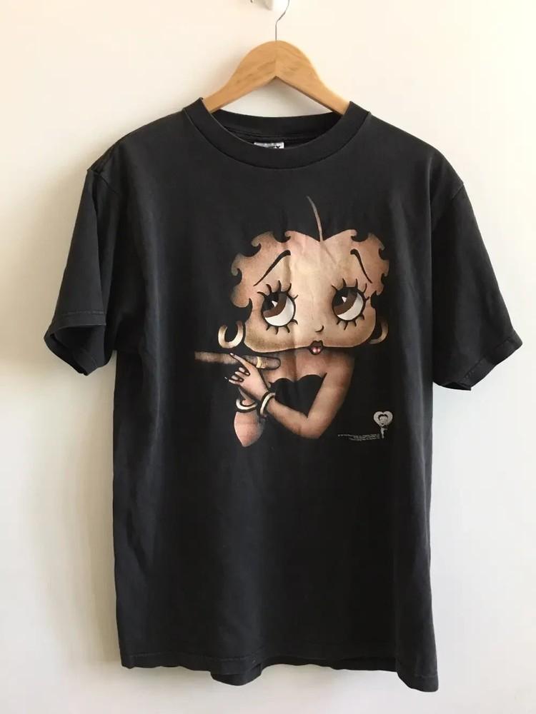 Футболка Betty Boop с сигарой, Черная унисекс футболка Betty Boop в классическом стиле, Репринт унисекс футболки