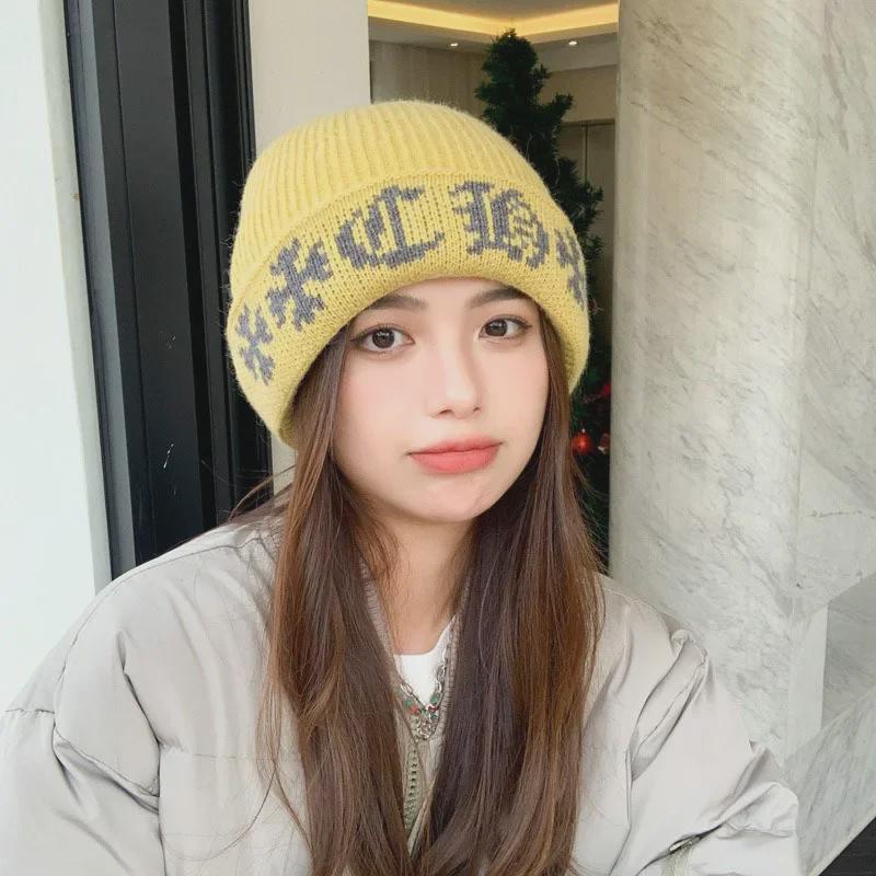 Women's Warm Knitted Wool Hat with Earmuffs for Autumn and Winter - Korean Style, Versatile, Large Head Circumference