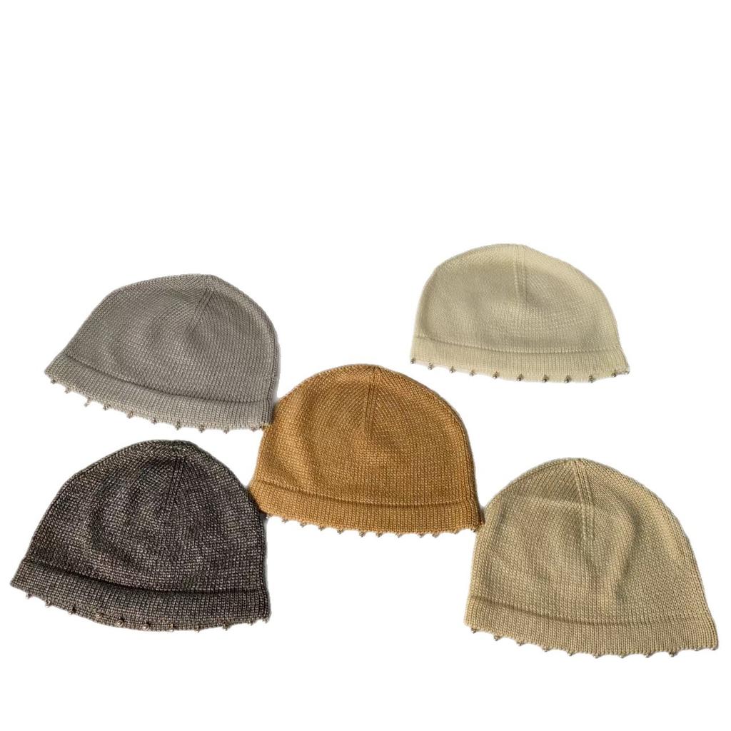 Autumn and winter knitted hat bright bead decorative pullover hat wool hat fashionable face small solid color bag head cold hat