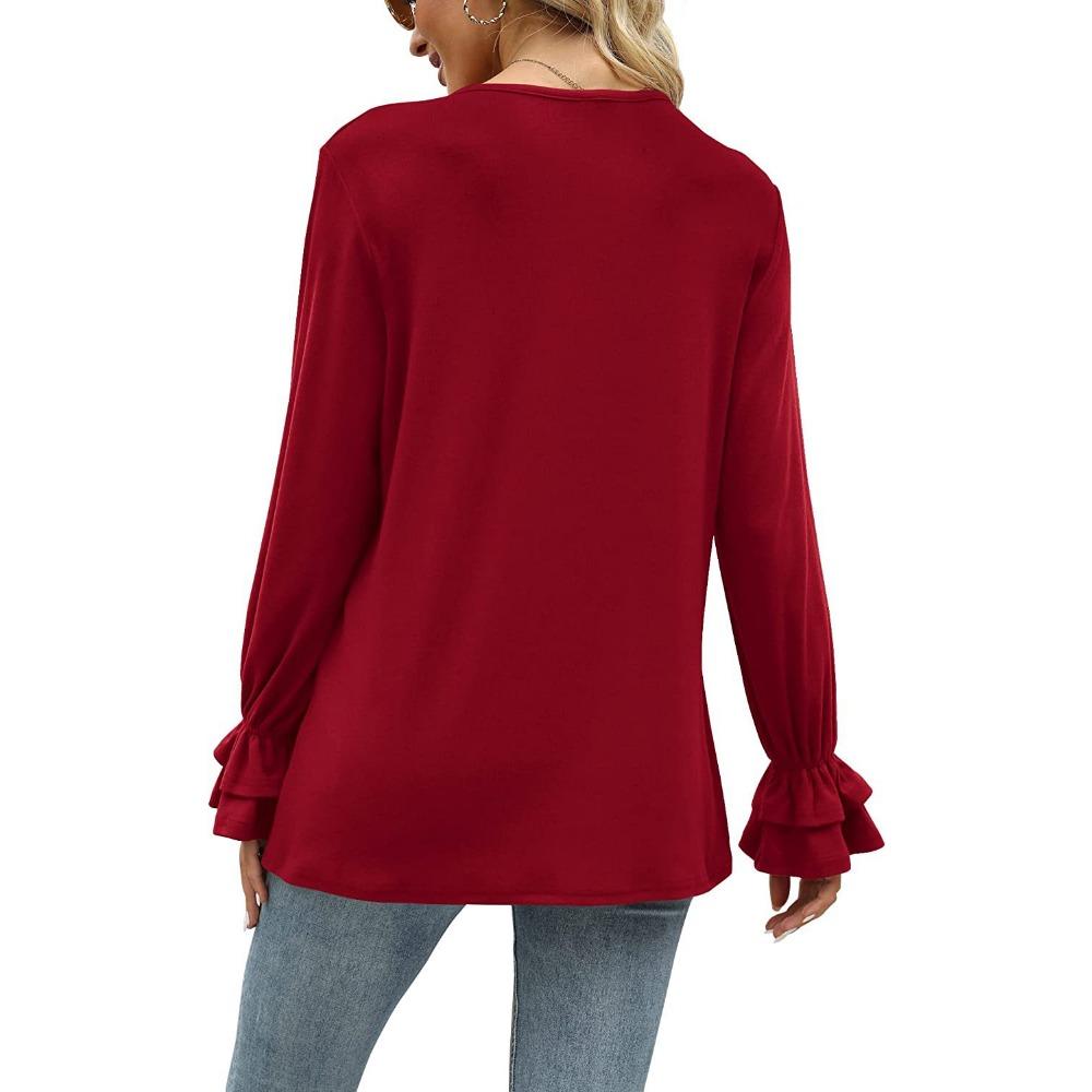 GMXIA Autumn Winter Horn Sleeve Long Sleeve Solid Color T-shirt Top for Women