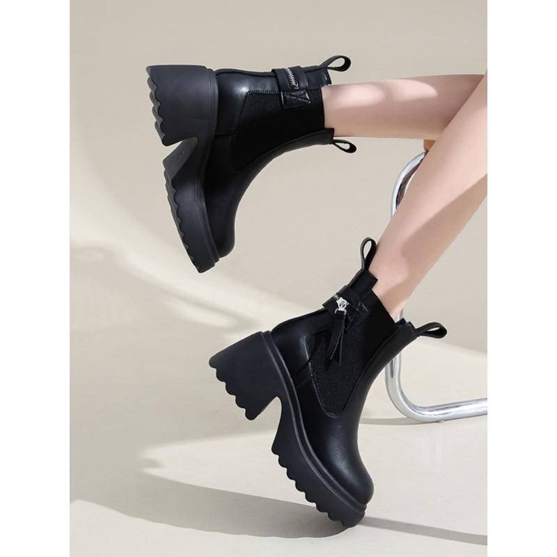 Fashion Women High Heels 8CM Thick Heel Ankle Boots Leather Chunky Shoes Autumn Winter Woman Punk Boots Platform Sneaker Botas Designer