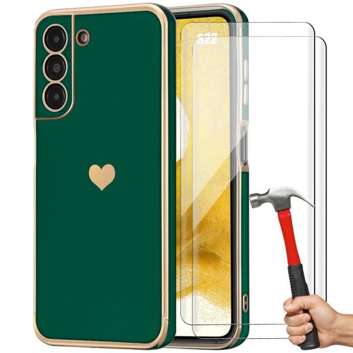Coque TPU - Booling - pour Samsung Galaxy S22 - Vert Nuit - Motif Cœur - Protection Antichoc