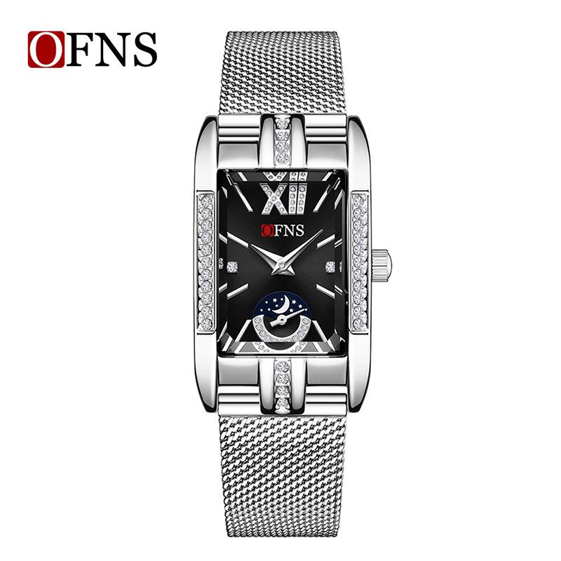 Женские квадратные часы OFNS - Хит Douyin, Роскошные и Модные, Кварцевые с 2.5 стрелками, Водонепроницаемый дизайн