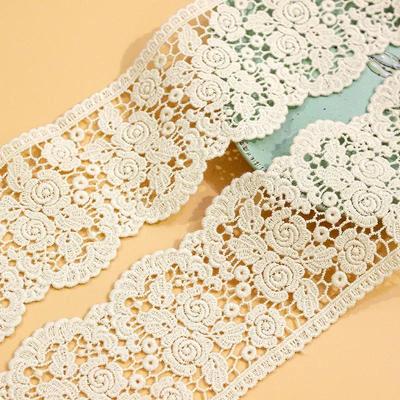 Широкая ткань 7,5 см, 2 ярда/лот, бежевая хлопковая кружевная бейка, утолщенная венецианская роза, необычная водорастворимая кружевная лента с отделкой, аксессуары