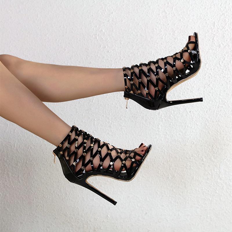 Модные сексуальные босоножки с открытым носком и заклепками на молнии для женщин 2024 года, летние туфли на высоком каблуке для выпускного вечера, модная женская обувь Tacones Para Mujer
