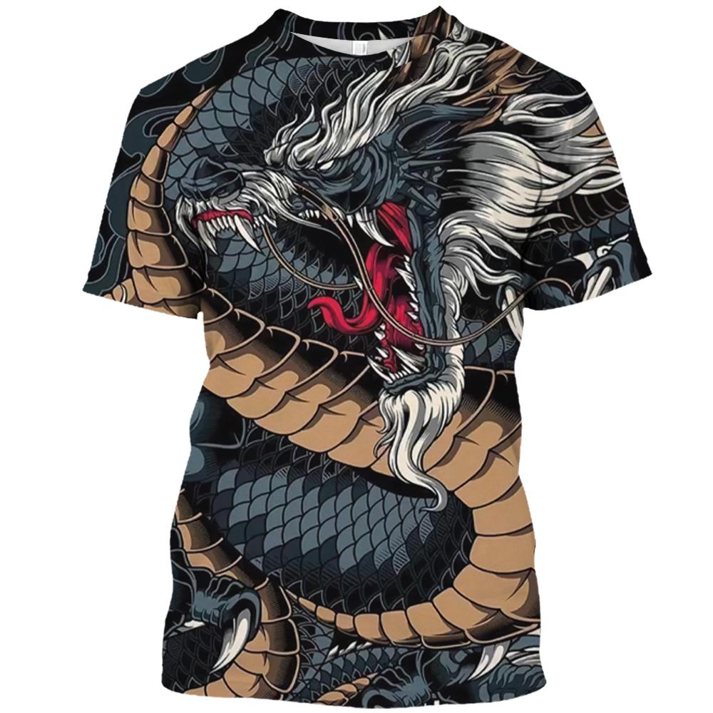 Vintage Men's T-Shirt 3D Print Dragon Pattern T Shirt Casual Short-Sleeved Top Summer Breathable Fitness Apparel Men Clothing