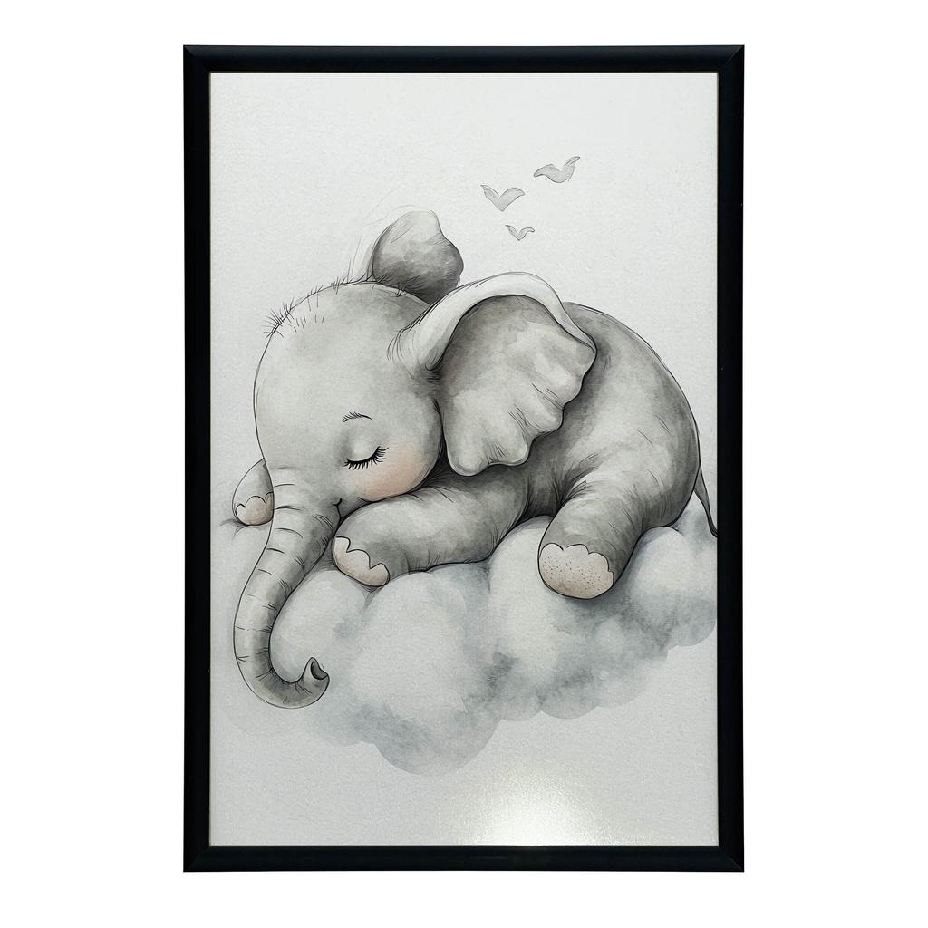 Plakat Senny Słonik Na Chmurze Plakat Senny Słonik Na Chmurze, 40X50 Cm, Rama Aluminiowa Czarna, Papier Matowy 230 Gsm