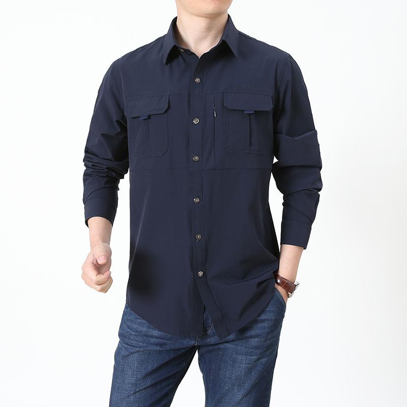 Быстросохнущие рубашки с длинными рукавами, сетчатые дышащие рубашки для рыбалки, мужские рубашки-карго для походов и работы, большие размеры