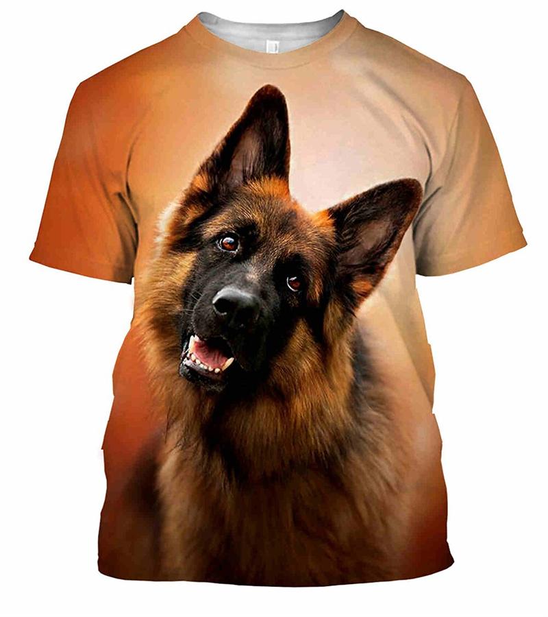 Cute German Shepherd Pattern T-shirt Fashion Summer Short Sleeve Funny 3D Dogs Printed T Shirts Casual Oversized Mens Clothing