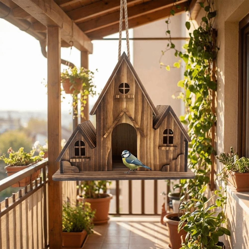 Bird Cages Rainproof Wooden Bird House Ventilation Decorative Hanging Birdhouse Handmade Hatching Nest Tree Balcony