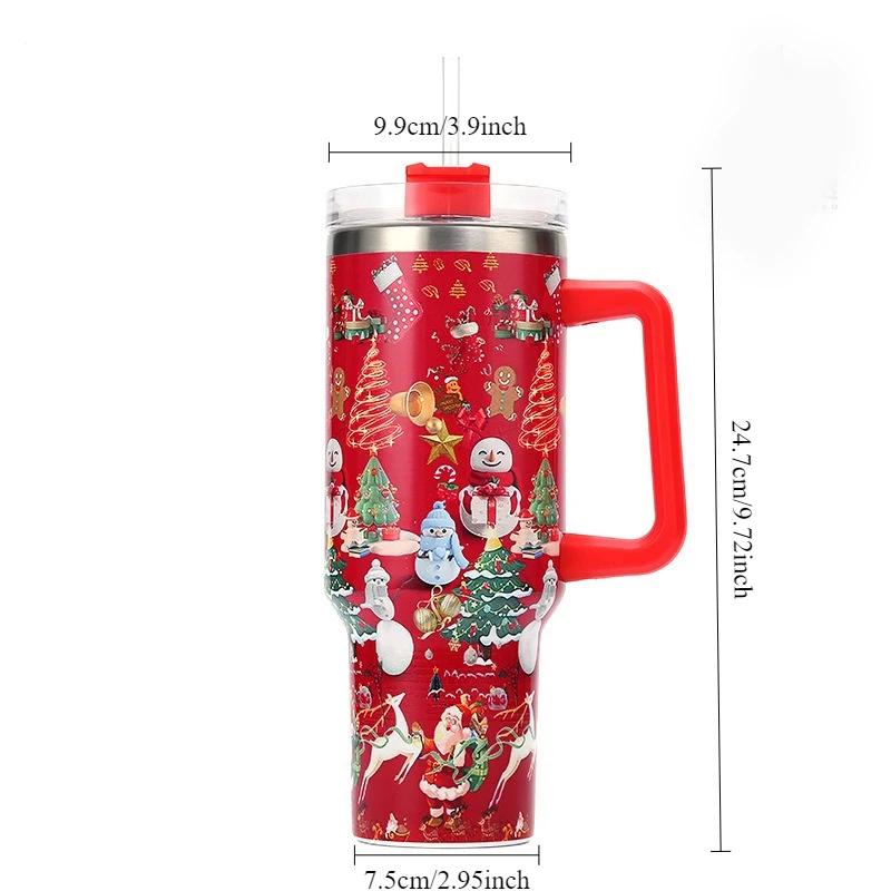 40oz Stainless Steel Thermos Bottles with Straw Christmas Series Insulated Water Bottle Keep Heat Cold Drink Mugs Cup Xmas Gift