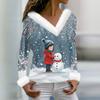 Women's Fashion Casual Long Sleeve V-Neck Christmas Printed Plush Top
