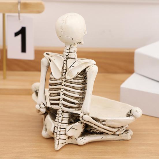 Поднос для хранения в виде черепа Хэллоуин Страшный скелет Конфетница Череп из смолы Поднос для сервировки фруктов и закусок Винтажная шкатулка для украшений для дома, столешницы, вечеринки, барного декора