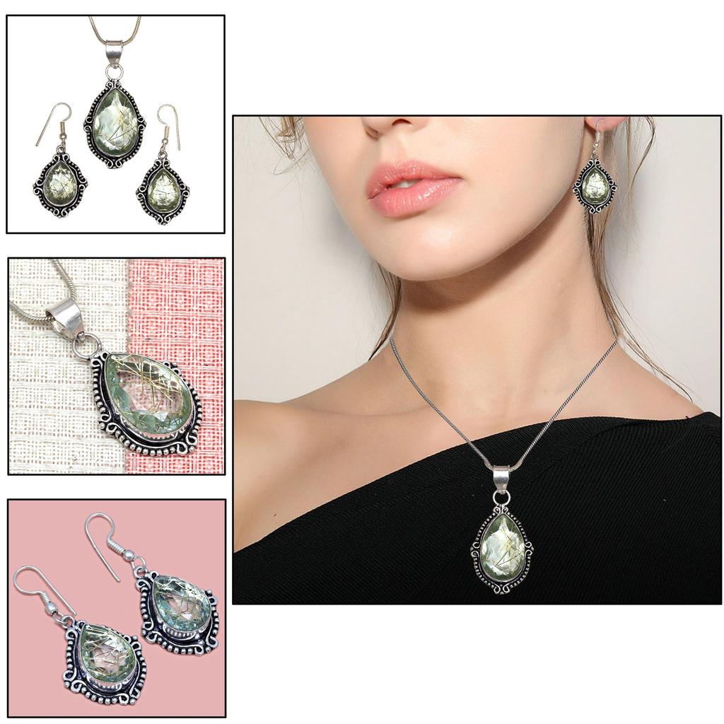 Rutile  Golden Set Earring Jewelry 18-20'' Pendant Quartz Sterling